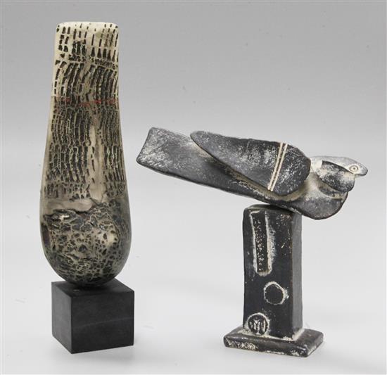 Peter Hayes. An abstract resin sculpture, signed and dated 2000 and a John Maltby (b.1936) stoneware abstract sculpture